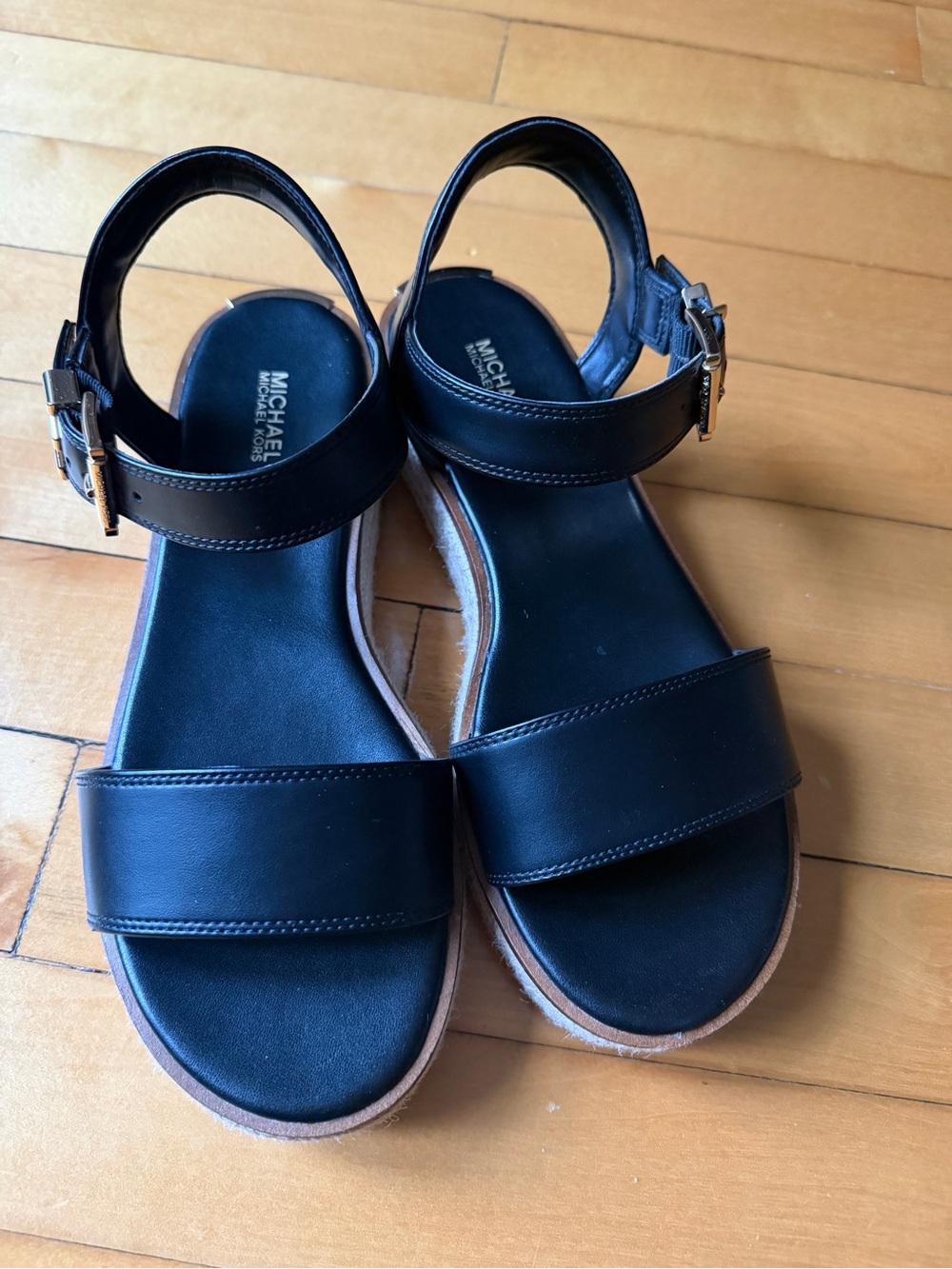 Michael Kors Black Leather Buckle Strap Sandals